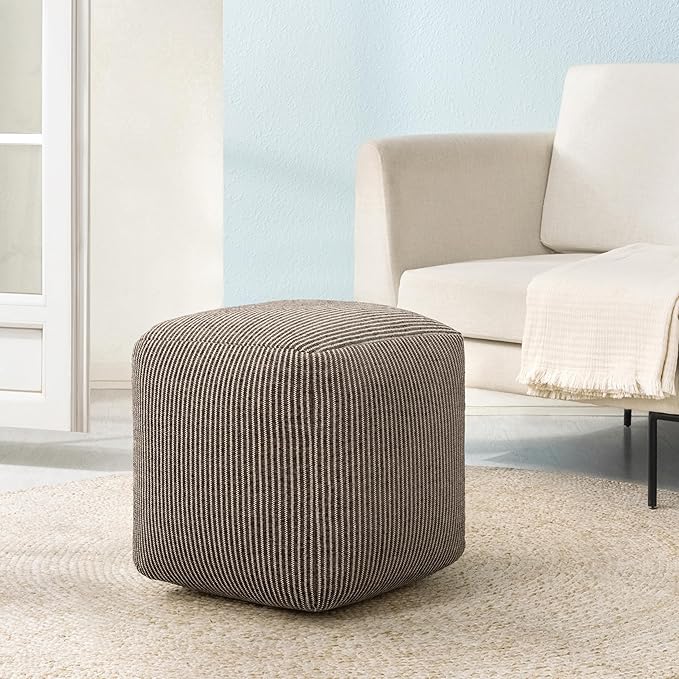 Anji Mountain Pouf Ottoman Foot Rest, Handmade Ottoman Pouf, Comfortable Foot Stool, Decorative Floor Seating for Living Room Decor, Bedroom & Home Décor Accent - Mocha Bisque