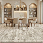 12x15 Washable Area Rug Brown Neutral Abstract Living Room Large Carpet Non Slip Bedroom Indoor Office Dining Room Low Pile Thin Rug