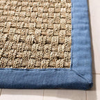 SAFAVIEH Area Rug 3x5 - Natural Fiber Collection - Natural & Navy, Seagrass, Basketweave Pattern with Border (NF114T)