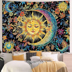 Accnicc Sun and Moon Tapestry for Bedroom Boho Hippie Floral Wall Tapestry Aesthetic Vintage Stained Glass Flower Plant Celestial Large Tapestries Wall Hanging for Living Room Dorm 80 x 60 Inch