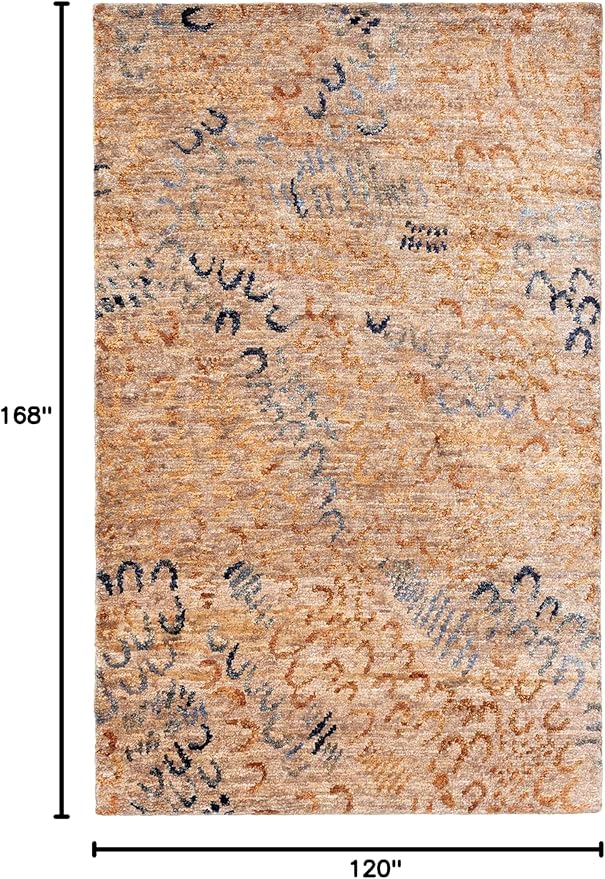 Dash and Albert Horseshoe Neutral Hand Knotted Jute Rug, 10 X 14 Feet, Neutral/Blue Geometric Pattern - Premium Luxury Hotel Quality Soft Breathable Hypoallergenic Machine Washable Easy Care All