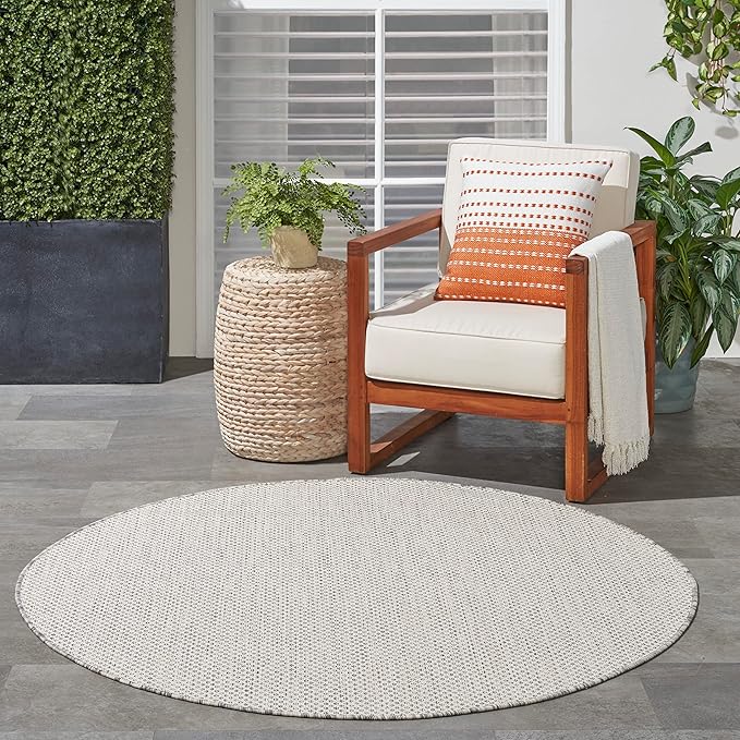 Nourison Home Courtyard Ivory Silver 5' x Round Area Rug - Easy Clean, Non Shedding, Bed Room, Living Room, Dining Room, Kitchen (5' x Round)