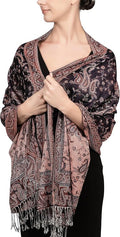 Achillea Reversible Paisley Pashmina Rave Scarf – Exotic Indian Shawls and Wraps for Evening Dresses, Festivals, All Seasons