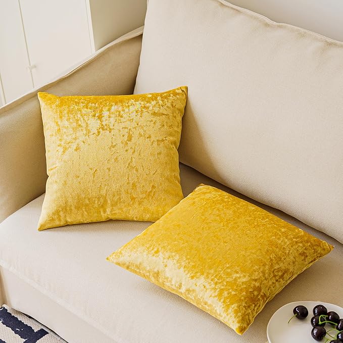 NiNi ALL Decorative Throw Pillow Covers Velvet 26x26 Inch Pack of 2 Gold Cushion Covers Soft for Couch Sofa Bedroom Living Room Outdoor