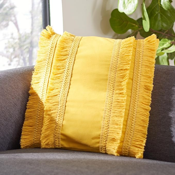 Safavieh Home Collection Grema Boho 16-inch Yellow Fringe Decorative Accent Pillow PLS7142C-1616
