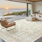 9x12 Area Rugs for Living Room, Non Slip Machine Washable Vintage Rugs, Low Pile Lightweight Large Rug for Bedroom, Dining Room, Home Office Beige/Brown