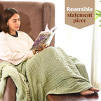Folkulture 100% Cotton Boho Throw Blanket, 50" X 60", Green and Sage Green