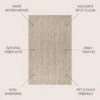 JONATHAN Y Pata Hand Woven Chunky Jute Light Ivory Indoor Area Rug, 5x8, Bohemian, Rustic, Cottage, Easy-Cleaning for Living Room, Bedroom, Kitchen, Non-Shedding (NRF102B-5)