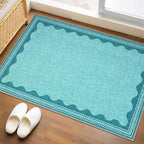 Scalloped Teal Washable Rugs 8x10 Rug for Living Room Solid Modern Minimalism Soft Low-Pile Carpet for Bedroom Dining Nursery Non Slip TPE Backing