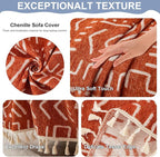 VClife Boho Couch Cover for 3 Cushion Couch Sofa Durable Soft Chenille Sofa Slipcover for Sectional Sofa, 1 PC Multi-Functional Sofa Covers Protector, Caramel and White Furniture Protector 71" x 134"