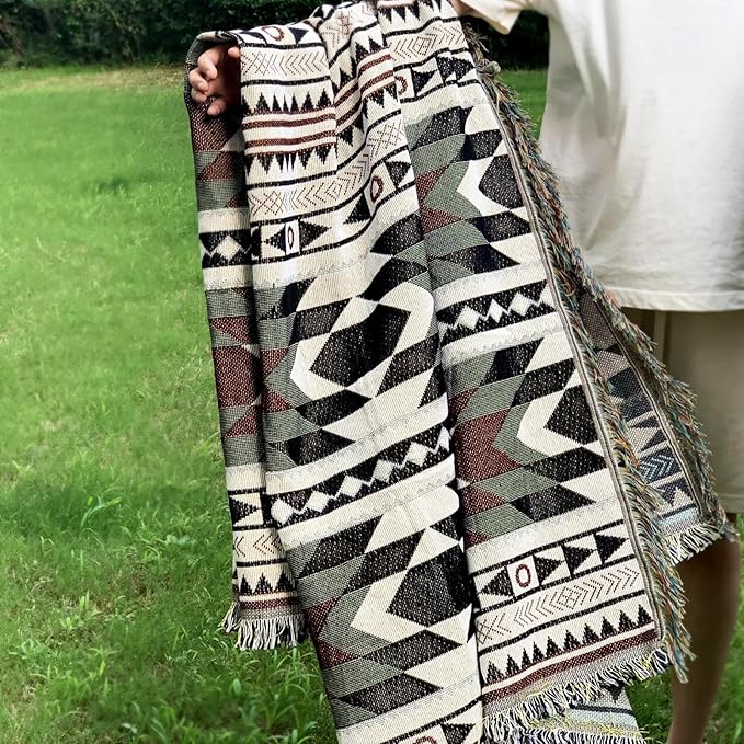 Hopstar Aztec Throw Blanket Navajo Indian Blankets and Throws Boho Western Decor Couch Cover Blanket for Bed Sofa Living Room Beach Travel 51"x71" (Geometry Thicken)