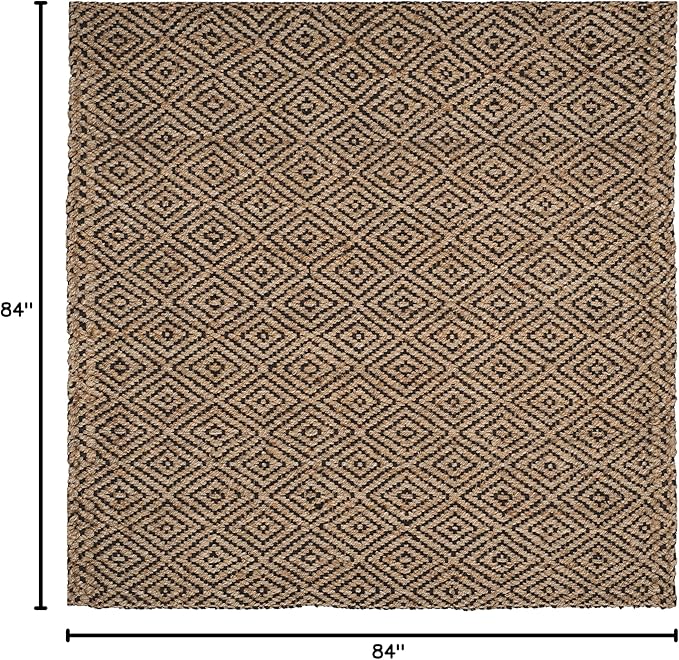 SAFAVIEH Natural Fiber Collection Area Rug - 7' Square, Natural & Black, Handmade Jute, Ideal for High Traffic Areas in Living Room, Bedroom (NF181C)