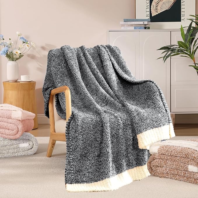 WRENSONGE Throw Blanket Cationic Dyeing Black Soft Cozy Fluffy Warm Hand Made Weave Throw Blankets for Couch, Sofa, Chair, Bed, Camping, Picnic, Travel Lightweight Bed Blanket - 60"x80"