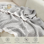 Amélie Home Waffle Chenille Throw Blanket for Couch, Pineapple Stitch Knit Soft Cozy Knit Blanket Decorative Throw for Sofa, Chair, 50"x60", Grey&Ivory