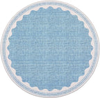 Scalloped Blue 6ft Round Rug Washable Non-Slip Soft Ultra-Thin Small Modern Cottage Core Solid Tan Circle Carpet for Kitchen Bedroom Nursery Dining Room