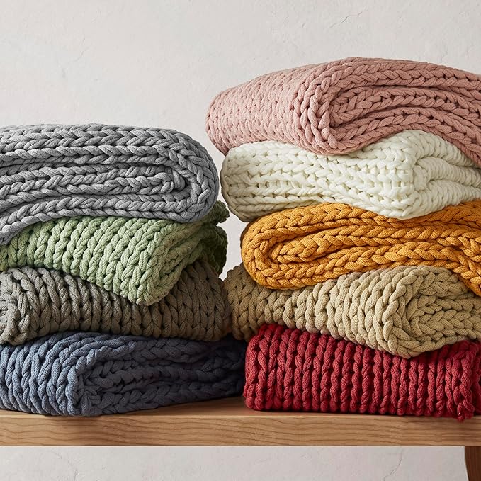 Madison Park Casual Acrylic Chunky Twice Knit Throw with Charcoal MP50-7315