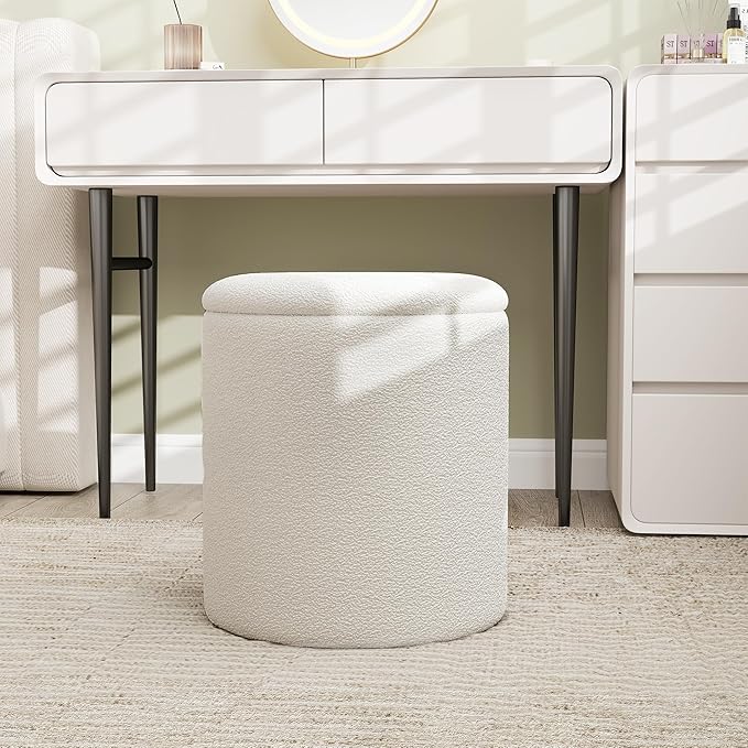 Ottoman Poufs with Storage, Set of 2 Soft Upholstered Vanity Stool,Multifunctional Ottomans Coffee Table Padded Seat Foot Rest for Living（White, Pack of 2）