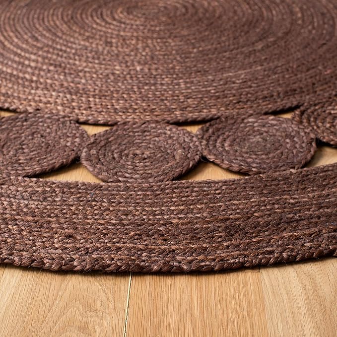 SAFAVIEH Area Rug 5' Round - Natural Fiber Collection - Brown, Handmade Jute, Boho Farmhouse Braided Design (NF364T)