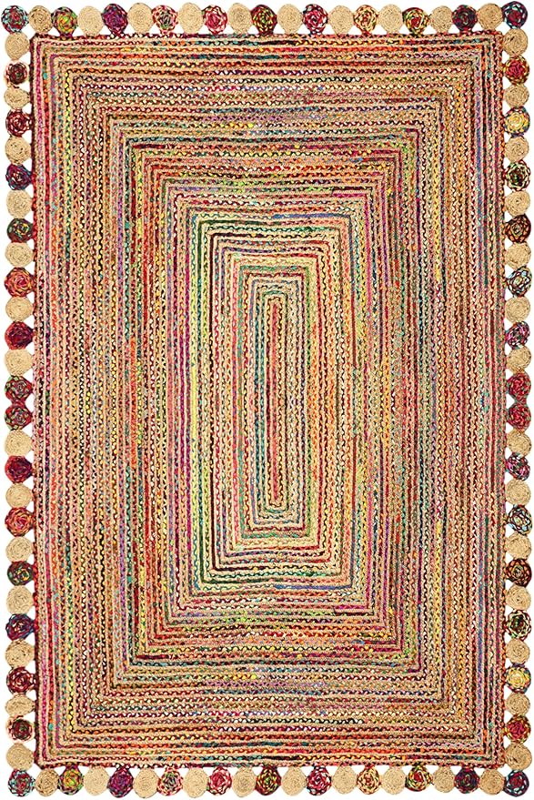 Rectangular Area Rug - 2x3 Feet Multicolor Cape Code Chindi Cotton Jute Rug Geometric Kilim Rug Indoor Outdoor Use Carpet Flatweave Rugs for Bedroom Dining Room Living Room