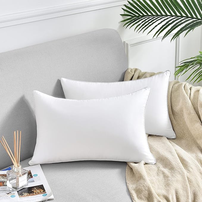 FAVRIQ 12 x 20 Throw Pillow Inserts (Set of 2), Rectangle Interior Sofa Pillow Inserts with 100% Cotton Cover, Lumbar Support Pillow for Chair Bed, Decorative Pillow Insert Pair, White Couch Pillow