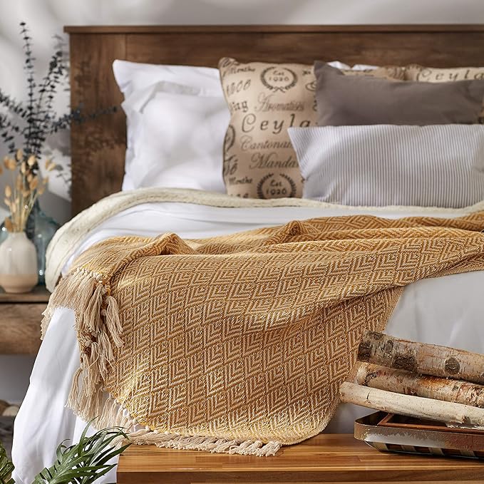 DII Diamond Throw Collection Cotton Woven, 50x60, Honey Gold