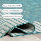 Nuloom Asha Teal/Ivory, 8' x 10', Casual, Striped Border, Soft and Cozy, High Traffic, Stain Resistant, Easy Clean, Durable Area Rug for Indoor/Outdoor Patio, Deck, Porch, Garden, Courtyard