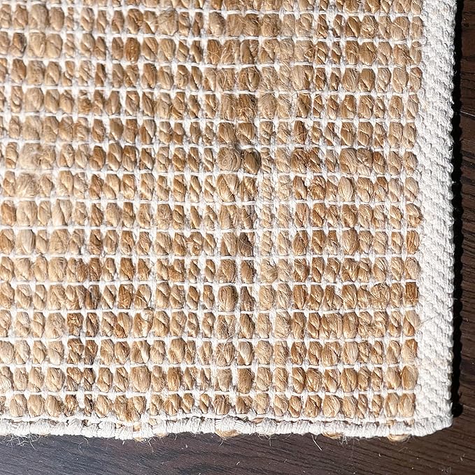 Chardin home 5x7 Jute Cotton Handwoven Area Rug | Braided Boho Farmhouse Rug in Natural Jute/Ivory | Rustic Vintage Floor Covering for Living Room, Bedroom, Kitchen, and Entryway