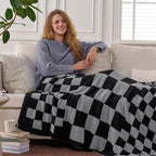 Joiedomi Throw Blanket for Couch, Black Grey Checkered Knitted Blankets Gifts for Women Mom Girls, Cozy Cute Soft Throw Home Room Decor Aesthetic Women Mothers Birthday Gifts 50x60 Inches