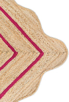 Wave Scalloped Natural Jute Runner, Dark Pink (4'x6'): Boho Farmhouse Scallop Entryway Rug