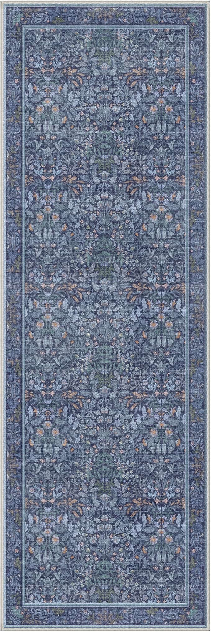 GENIMO 2x6 Runner Rug Non Slip Washable, Vintage Floral Kitchen Runner Rug, Low Pile Lightweight Hallway Runner for Laundry Room, Bathroom, Bedroom, Blue