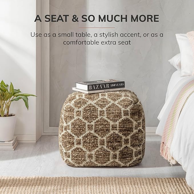 Anji Mountain Pouf Ottoman Foot Rest, Handmade Ottoman Pouf, Comfortable Foot Stool, Decorative Floor Seating for Living Room Decor, Bedroom & Home Décor Accent - Brown
