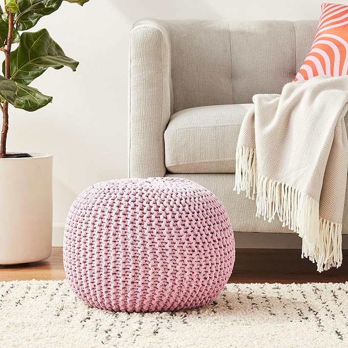 Urban Lifestyle Round Knit Pouf, Light Pink