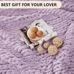 L'AGRATY Chunky Knit Blanket Throw: 80''x90'' Chenille Chunky Knitted Throw Blanket for Bed Couch - Handmade Thick Big Cable Knit Blanket - Large Chunky Crochet Rope Blanket for Home Decor(Purple)