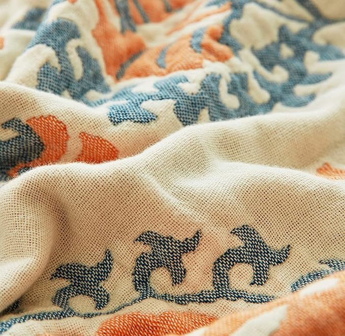 Scientific Sleep Floral Boho Mandala Datura Flower Bohemia Reversible 100% Cotton Muslin Blanket Throw Cover for Bed Couch Sofa Cozy Soft Quilt Bedspread Coverlet Full Queen 80 in x 90 in