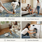 GENIMO Floral Washable Runner Rug 2’6”x10’, Non-Slip Long Hallway Carpet for Entryway, Kitchen, Indoor Floor Use, Vintage Boho Soft Thin Rug Décor, Dark Blue