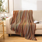 lifein Fall Boho Throw Blanket for Couch - Soft Knitted Farmhouse Bed Throw, Cozy Small Lightweight Blankets&Throws with Tassel for Autumn,Woman,Home Decor,Bed,Chair,Sofa,Gift(Bohemia Red,50 * 60")