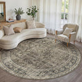 Brown Round Area Rug 6ft Washable 6x6 Circle Vintage Low Pile Indoor Large Kitchen Living Room Carpet Non Slip Traditional Distressed Retro Accent Throw Rug Office Dining Room