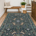 Cottagecore 5x8 Throw Rugs for Living Room, Washable Forest Rugs for Dining Room, Non Slip 5 by 8 Bedroom Under Bed, Low Pile Soft Carpet (Navy Blue & Deep Teal)