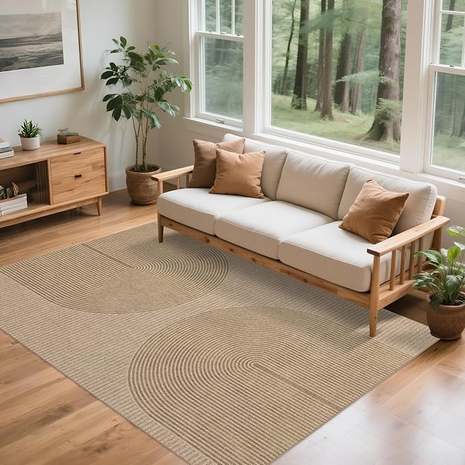 Easy Jute Rug 5x7: Indoor Outdoor Natural Boho Area Rugs for Living Room Patio Washable - Farmhouse Neutral Contemporary Carpet Mat for Entryway Bedroom Kitchen Backyard Sunroom Non Slip