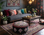 Mandala Life ART Round Black Velvet Pouf Cover - Soft Embroidered Ottoman Slipcover with Moroccan Design, 24 Inch Diameter, Ideal for Living Room, Bedroom, or Meditation Space - Floow Pillow Cushion