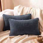 Amazon Basics Faux Linen Throw Pillow Covers with Hidden Zipper Closure, 12 × 20in, Navy Blue, Pack of 2