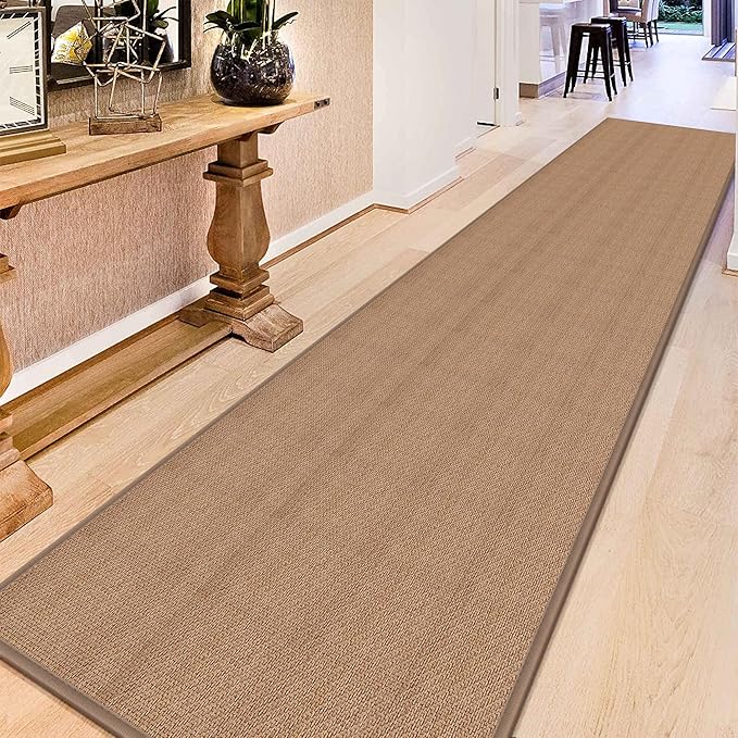 15ft Natural Jute Hallway Runner Rug Non Slip Washable, Rubber Backed Long Indoor Entryway Runner, Absorbent Kitchen Carpet Sink Rug, Camel