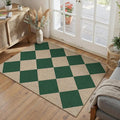 2x3 Checkered Easy Jute Kitchen Front Doormat Non Slip Washable Neutral Area Rug Diamond Non Shedding Low Pile Green Checkerboard Floor Carpet for Farmhouse Entryway Porch Doorway
