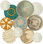Tatuo 11 Pcs Boho Wall Basket Decor Decorative Bulrush Woven Basket Wall Decor Art Round Farmhouse Hanging Baskets for Kitchen Rustic Home Summer Decorations, Multi Sizes(Bright)