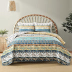 HORIMOTE HOME Boho Style Queen Quilt Set Yellow Bohemian Floral Strip Quilt Beddding Set, Soft and Lightweight Bedspread for All Season, Full Size Bed Coverlet with 2 Matching Pillow Shams (3 Pieces)