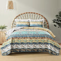 Boho Style King Quilt Set Yellow Bohemian Floral Strip Quilt Beddding Set, Soft and Lightweight Bedspread for All Season, Oversize King Bed Coverlet with 2 Matching Pillow Shams (3 Pieces)