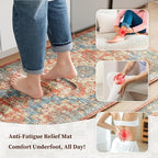 Boho Kitchen Mats for Floor 2 Piece Set Anti Fatigue Cushioned PVC Kitchen Rugs Non Slip Waterproof Farmhouse Mats 2/5 Inch Comfort Standing Mat for Sink, Laundry, 17.3"x59"+17.3"x28", Retro Red
