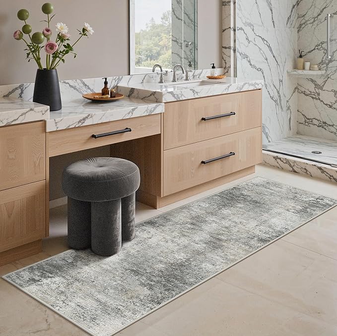 GENIMO Washable Rugs 2x5 Runner Rugs for Hallway Kitchen, Modern Lightweight Rug Ultra Soft Indoor Runner Rugs for Entryway, Low Pile Carpet with Non Slip Backing, Mist Grey