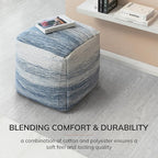 Anji Mountain Pouf Ottoman Foot Rest, Handmade Ottoman Pouf, Comfortable Foot Stool, Decorative Floor Seating for Living Room Decor, Bedroom & Home Décor Accent - Denim Sky