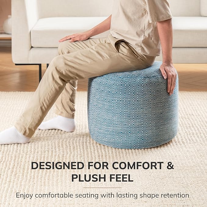 Anji Mountain Pouf Ottoman Foot Rest, Handmade Ottoman Pouf, Comfortable Foot Stool, Decorative Floor Seating for Living Room Decor, Bedroom & Home Décor Accent - Blue